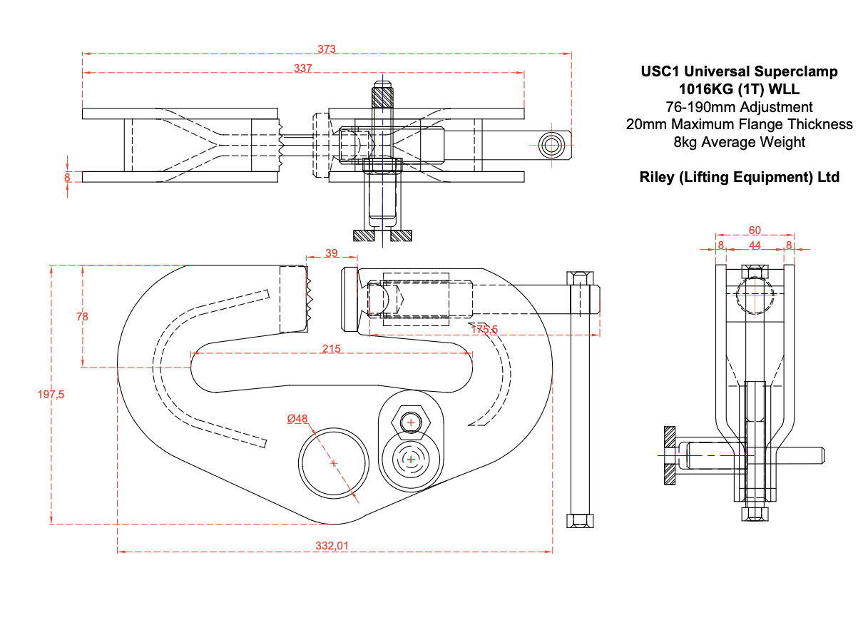 USC1 Universal Superclamp technical drawing