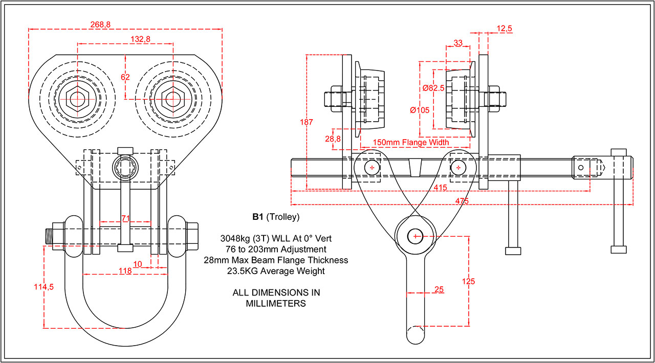 Geared travel beam trolley Fig 10.2